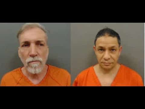 Two men in orange shirts are shown side by side.