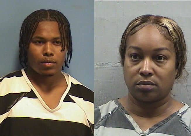 Two people are shown in a mug shot and one is black.