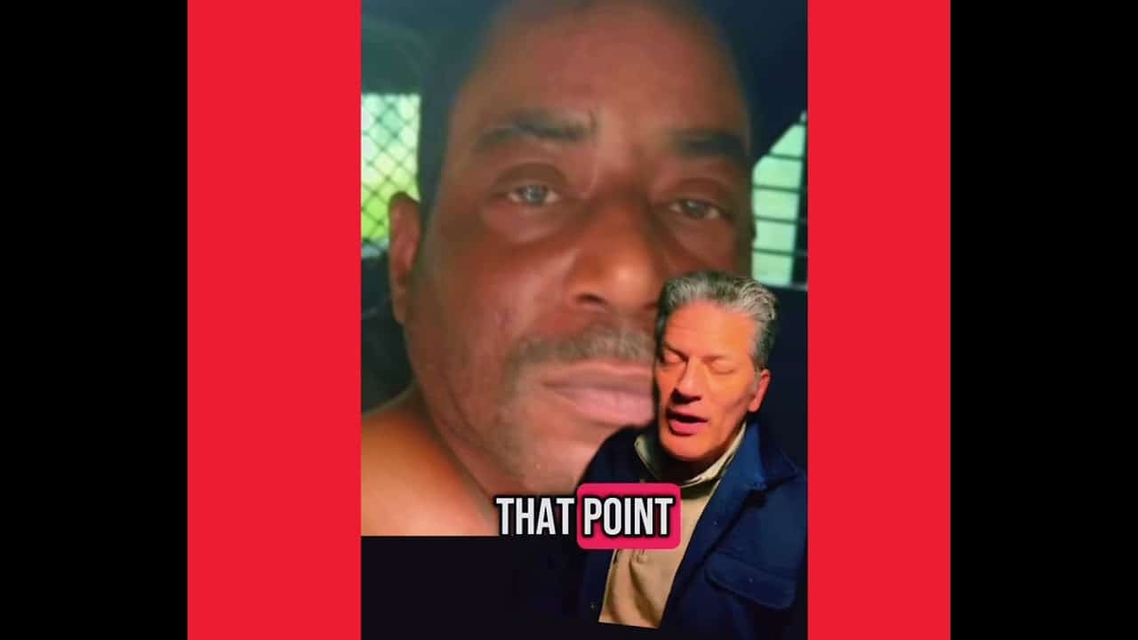 A man with a very big face and the words that point